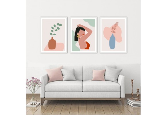 ÇERÇEVELİ ÜÇLÜ ABSTRACT TABLO SETİ